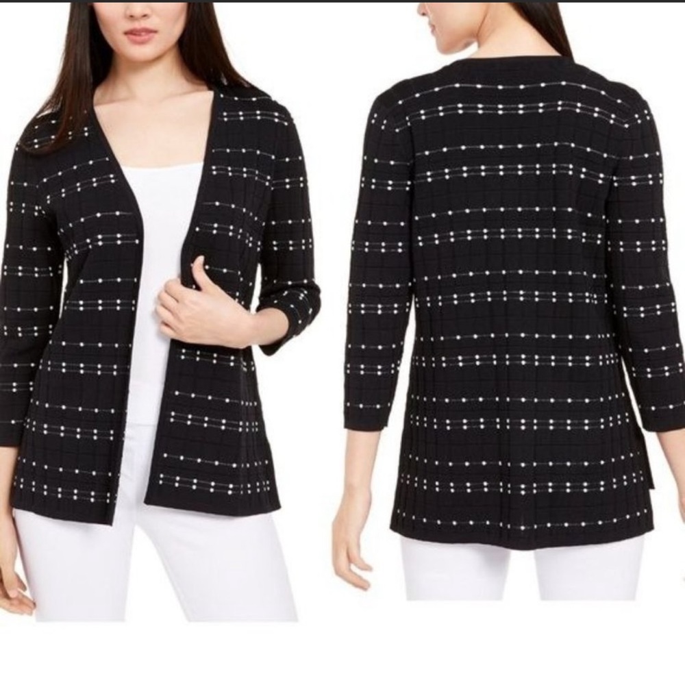Alfani Petite Dot Stitch Cardigan Sweater Collarless 3/4 sleeves size PP